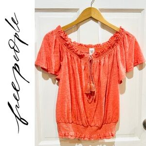 {Free People | We The Free} Coral Smocked Tassel Top